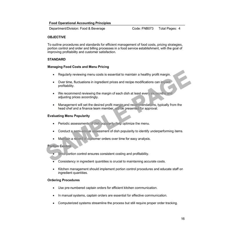 Food & Beverage Department - Administration Manual