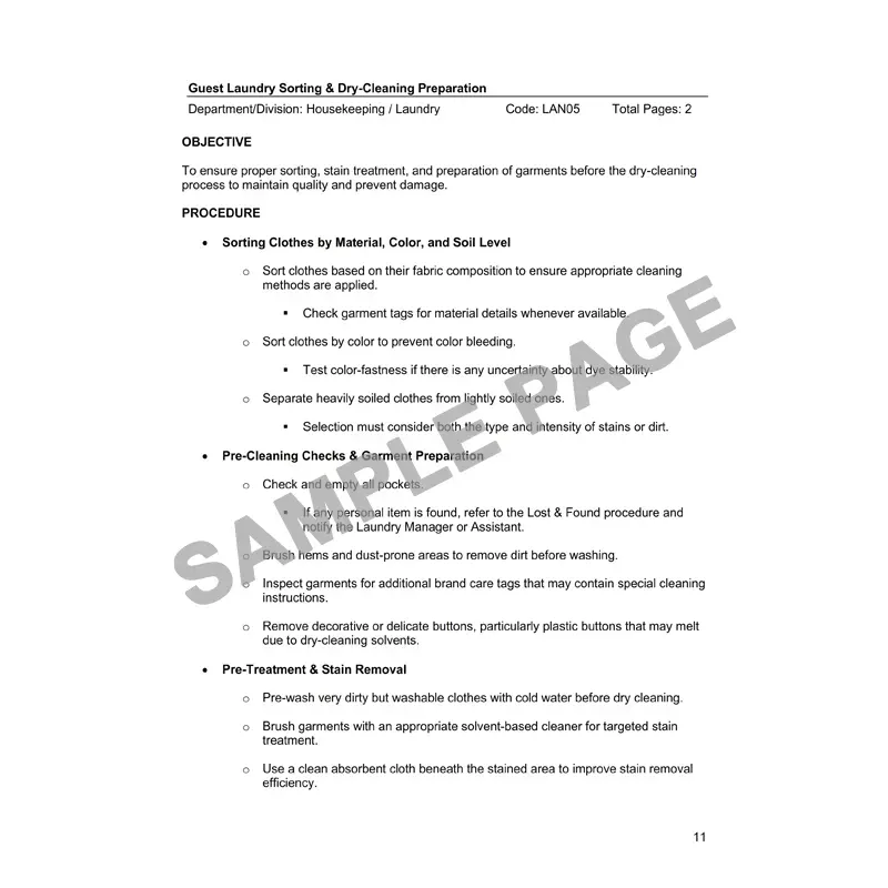 Hotel Laundry Management SOP Manual