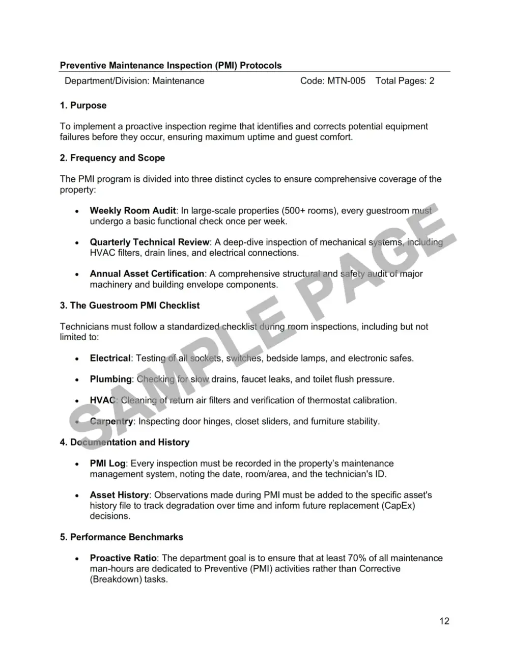 Hotel Engineering & Asset Maintenance Control – Operations Manual
