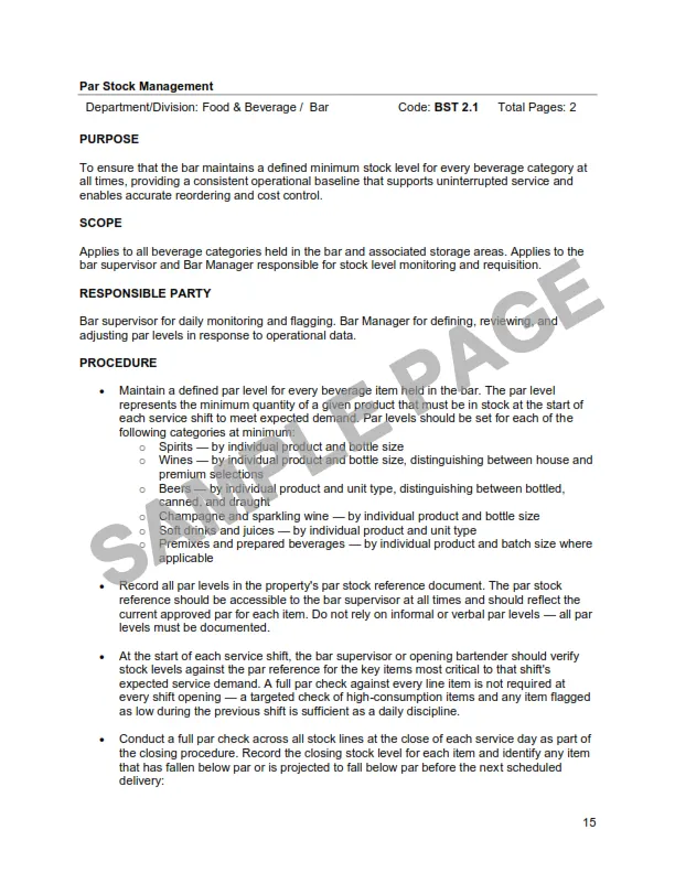 Bar Inventory & Stock Management SOP Manual