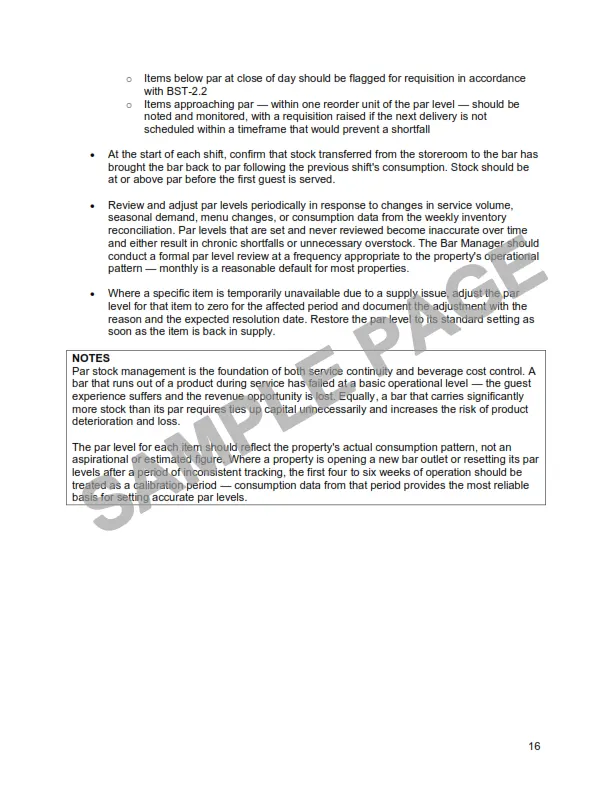 Bar Inventory & Stock Management SOP Manual